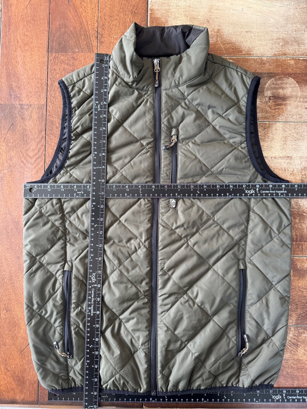 Free Country Olive Quilted Puffer Vest with Black Trim